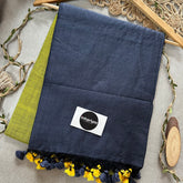 Indupriyaa Dark Grey Nd Lemon Handloom Khadi Cotton Saree